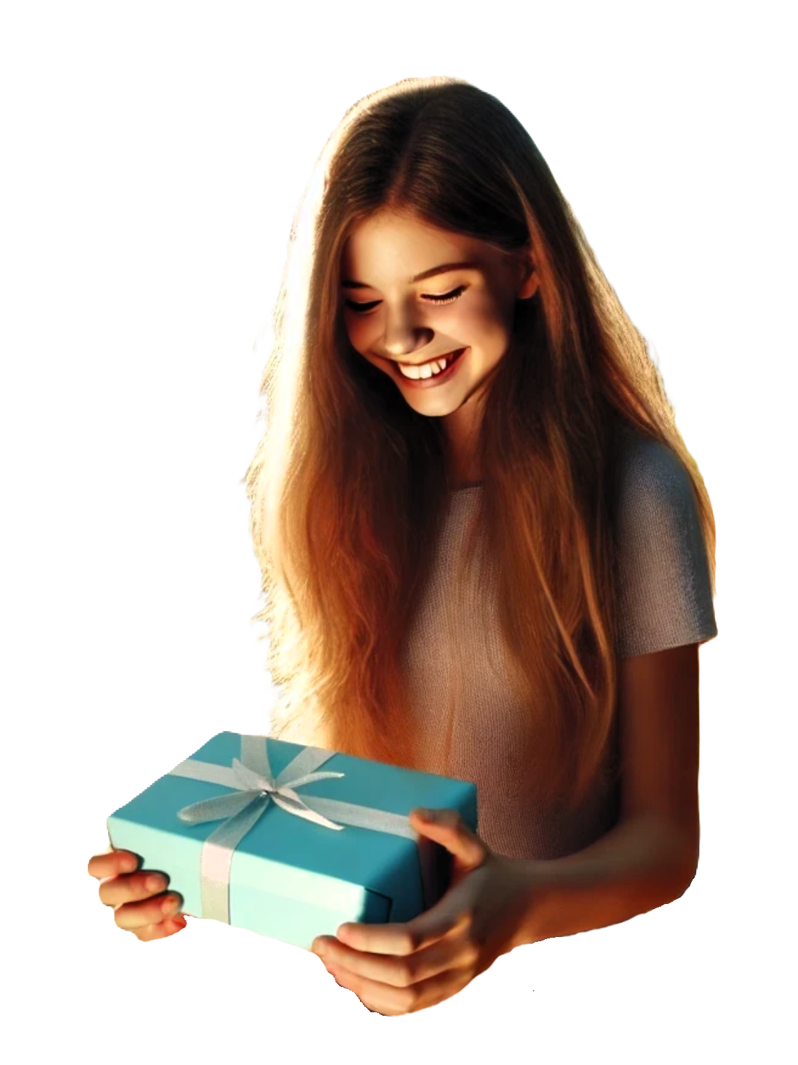 Smiling girl holding a gift box